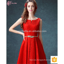 Guangzhou largo elegante rojo mejor calidad de una línea sin mangas de gasa servicios OEM vestido de dama de honor